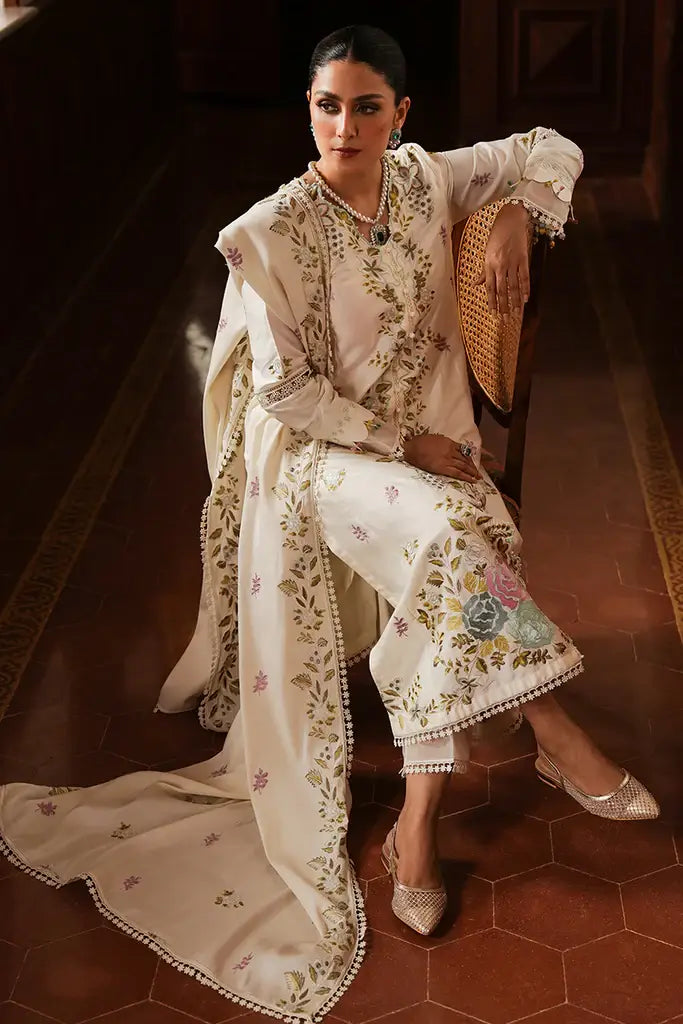 IVORY GARDEN-3PC SATIN EMBROIDERED SUIT